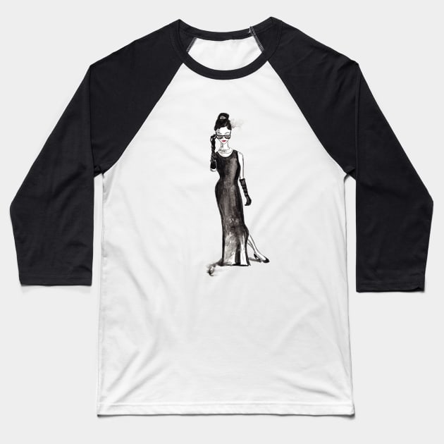 Audrey Hepburn Retro Girl 2 Baseball T-Shirt by beaugeste2280@yahoo.com